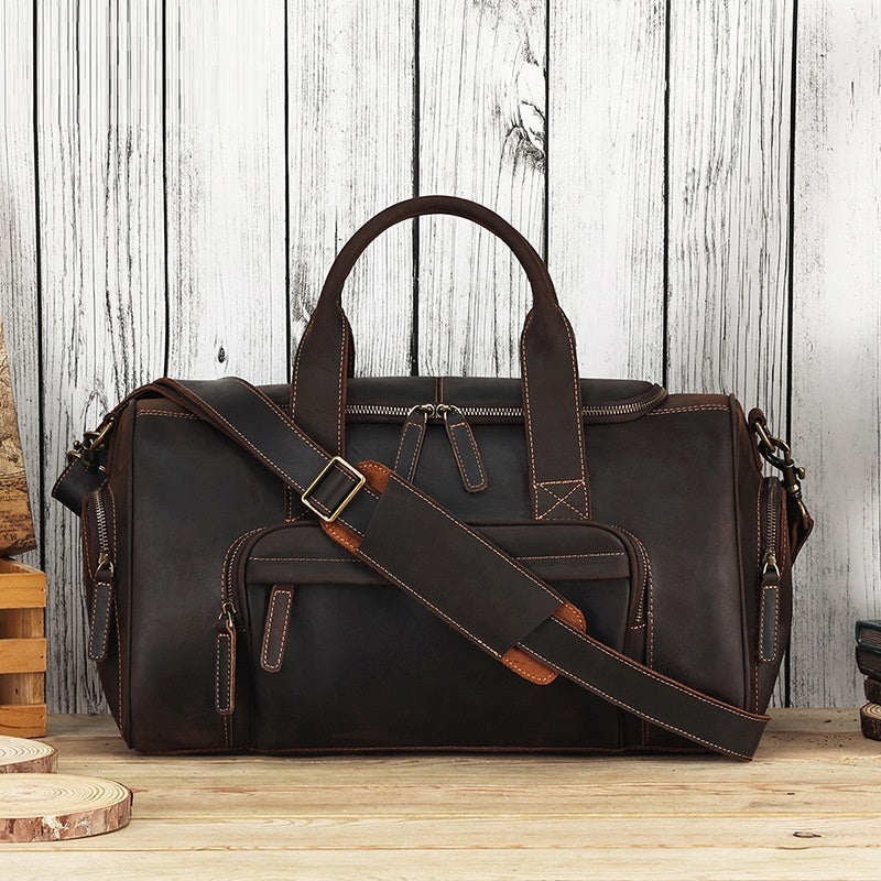 Large Capacity Retro Men Foldable Leather Travel Bag