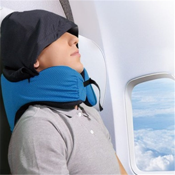 Airplane Travel Pillow – Ergonomic Memory Foam Neck Support with Hood and Travel Bag