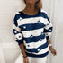 Women's Long-Sleeved Striped Thin Sweater – Leopard Print Top