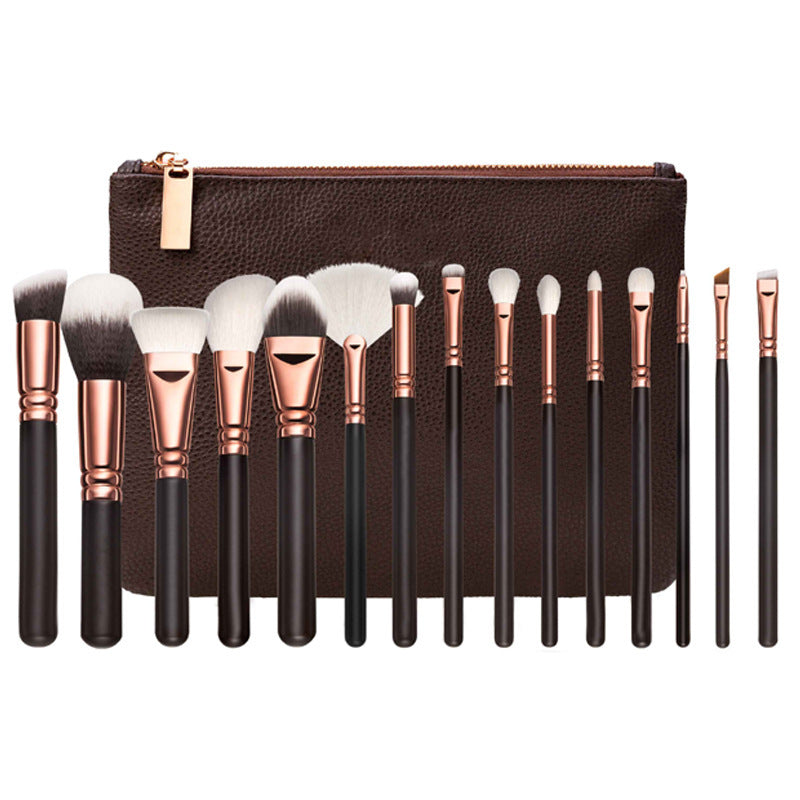 15-Piece Rose Gold Makeup Brush Set with Bag