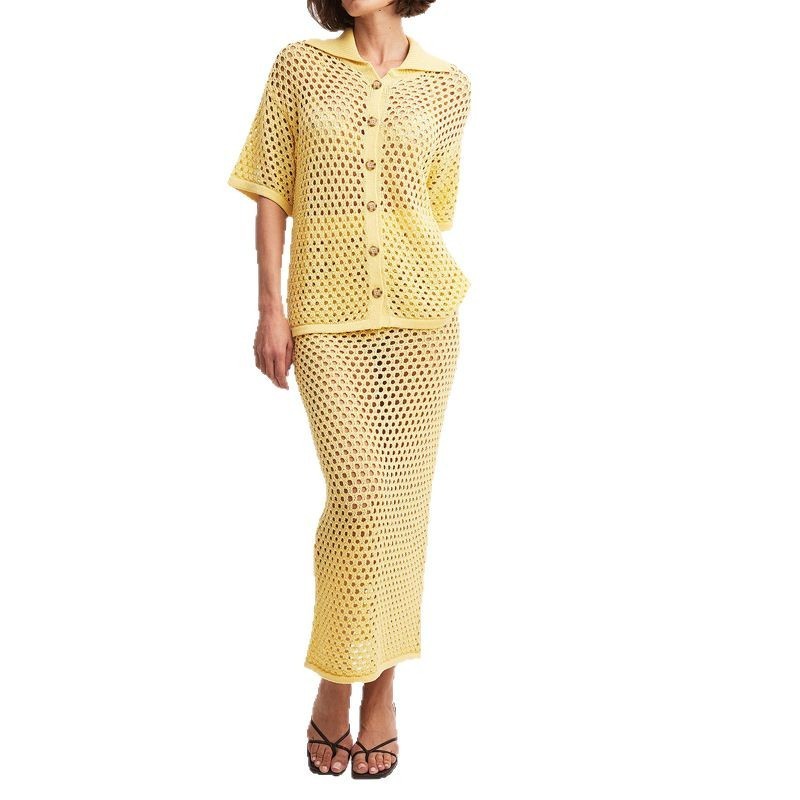 Casual Skirt Fashion Hollowed-out Fishnet Knitted Shirtdress