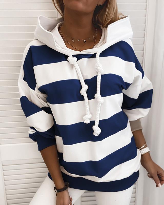 Women's Long-Sleeved Striped Thin Sweater – Leopard Print Top