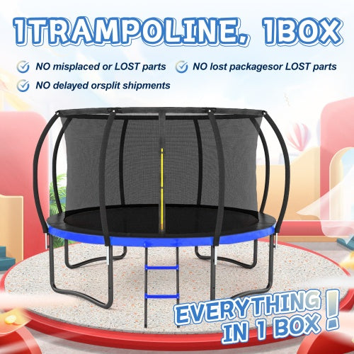 14-Foot Outdoor Large Trampoline with Safety Net & Ladder