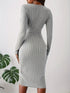 Ribbed Squared Neck Dress Elegant Long Sleeve Bodycon Dress Women'S Clothing