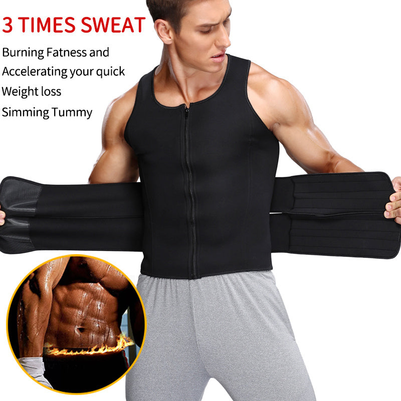 Men’s Fitness Shapewear Sauna Vest – Double Belt Waist Trainer & Sweat Shirt Corset