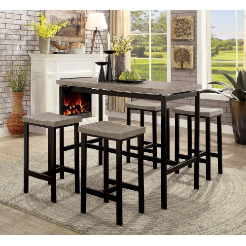 5-Piece Counter Height Dining Set – Black &amp; Gray Two-Tone Design