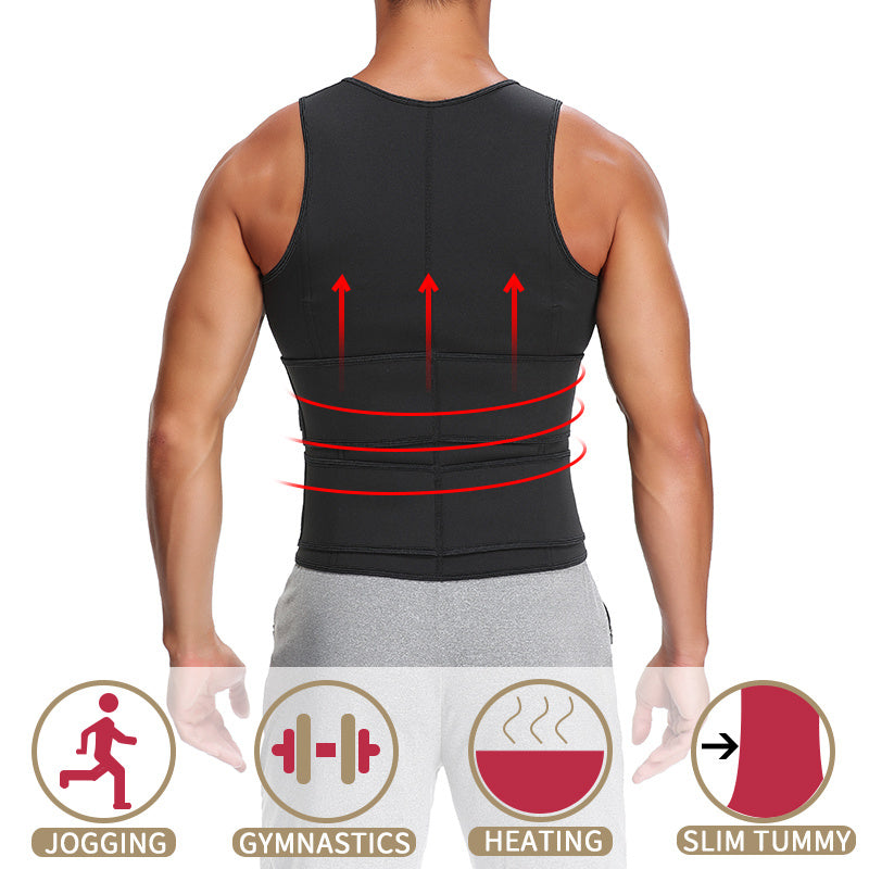 Men’s Fitness Shapewear Sauna Vest – Double Belt Waist Trainer & Sweat Shirt Corset