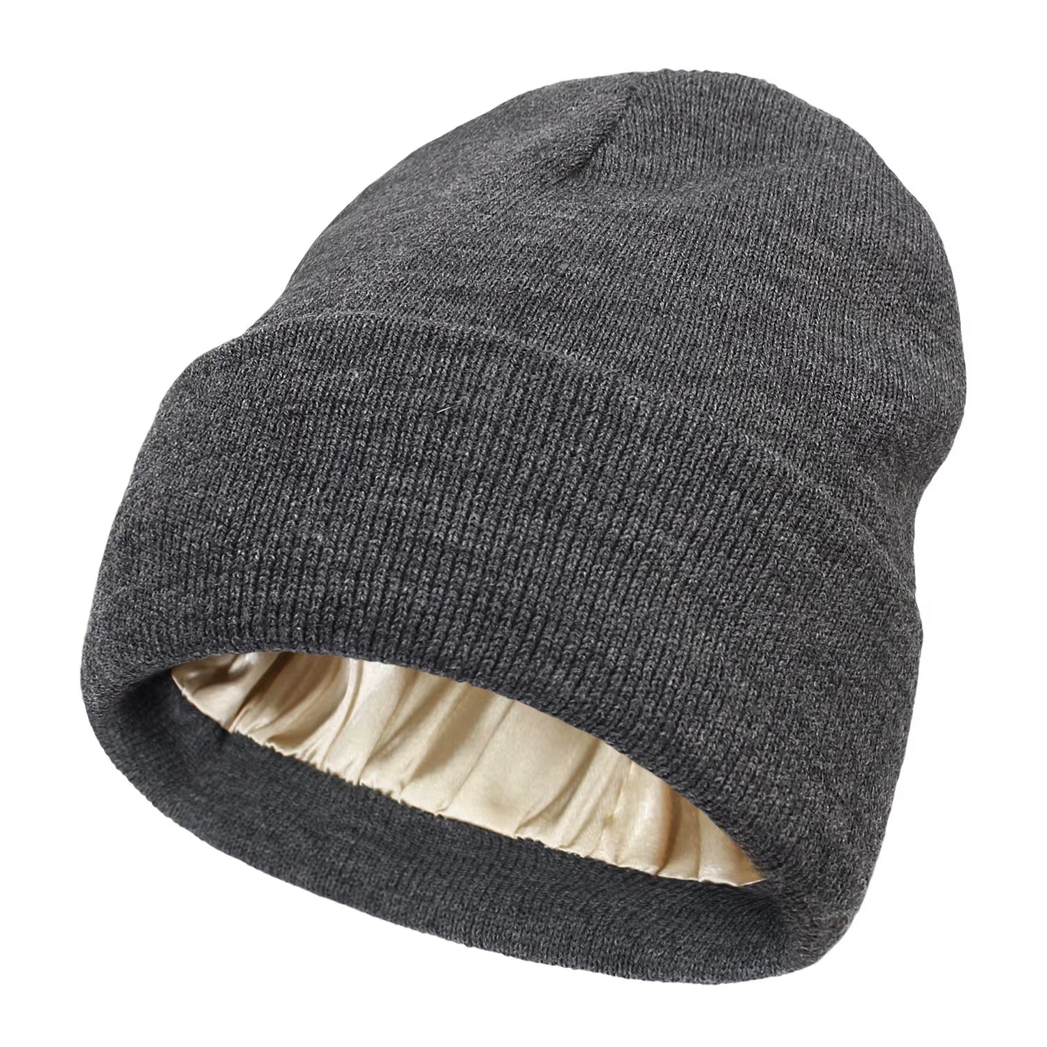 Satin Lined anti Static Beanie for Women Winter No Static 2 Layer Knitted Hat Silk Satin Bonnet Hair Cover Sleep Cap Skiskullies