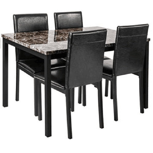 5-Piece Dining Table and Chair Set – Imitation Marble Top with Metal Frame