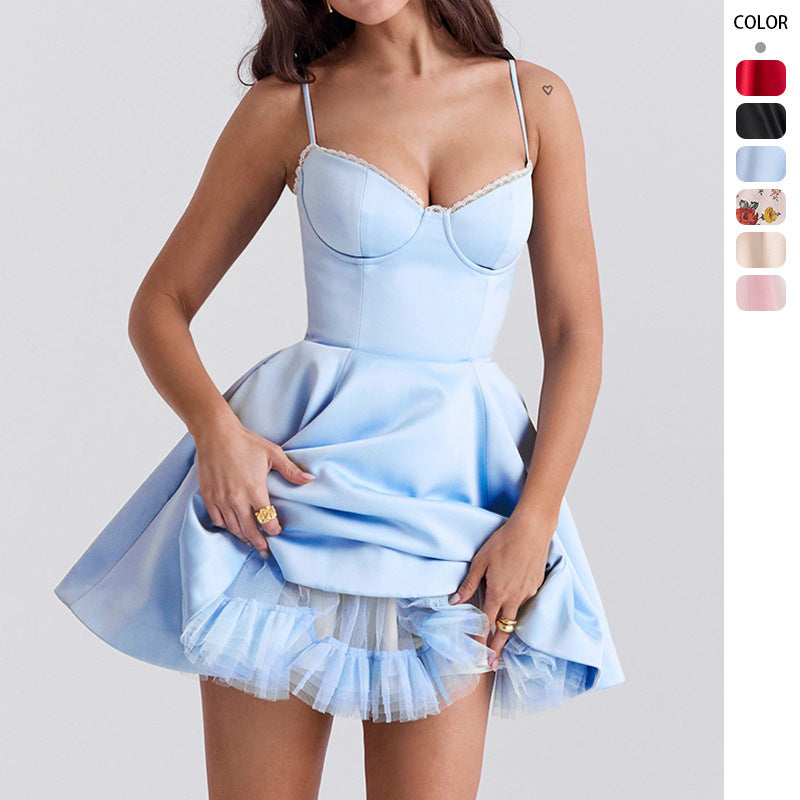 Women's Sling Slim Fit Backless Princess Petti Skirt Dress