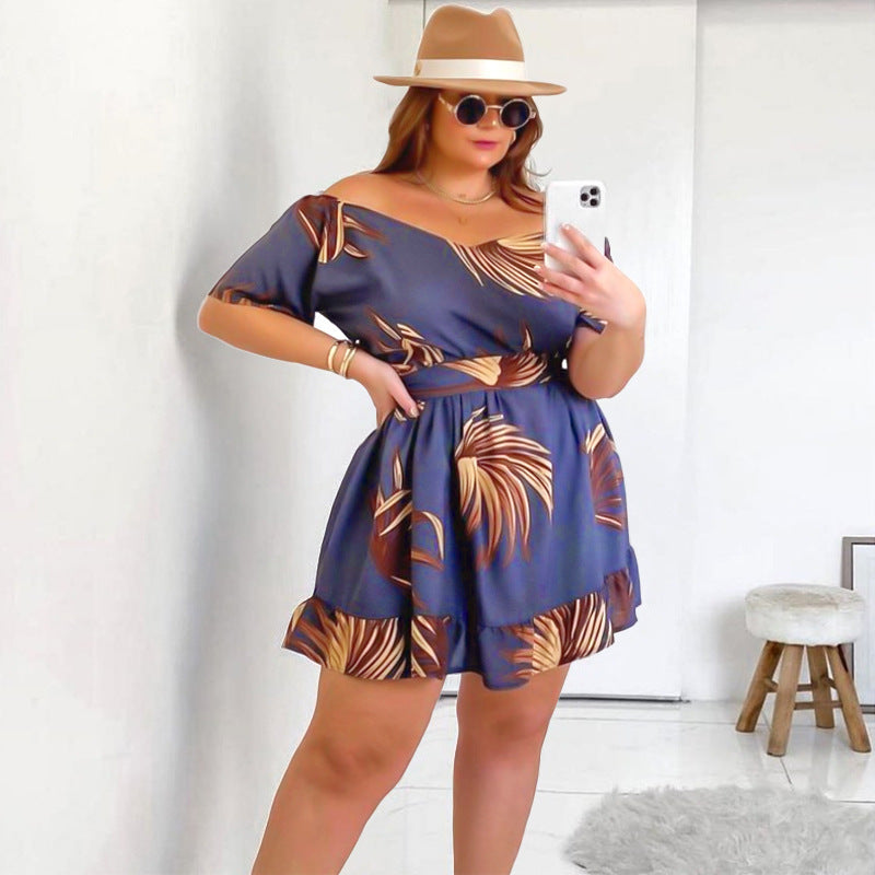 Digital Printed Spring Summer Dress with Lace Skirt