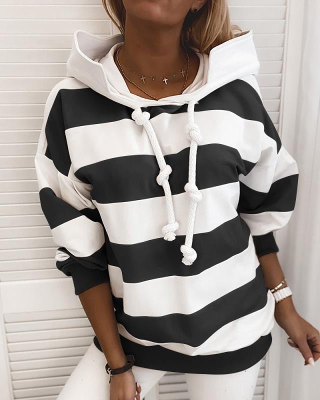 Women's Long-Sleeved Striped Thin Sweater – Leopard Print Top