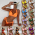 European And American Solid Color Neck Bikini Strap Split Hard Cup Crimp Swimsuit