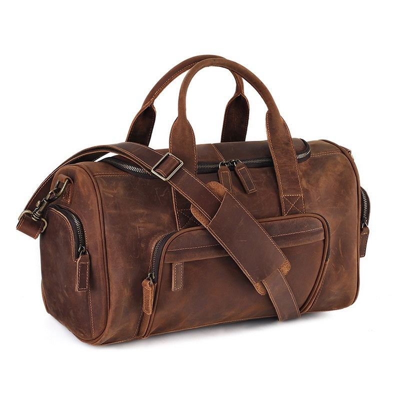 Large Capacity Retro Men Foldable Leather Travel Bag