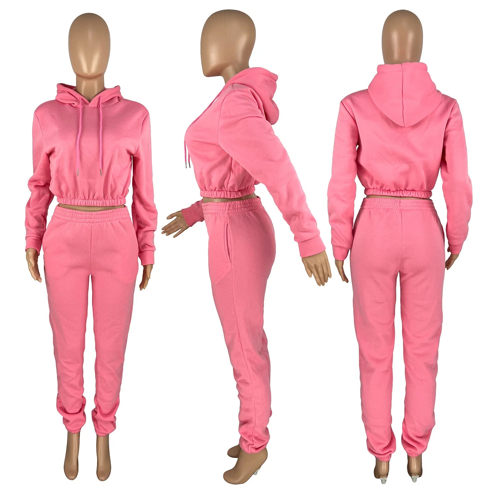 Winter Women'S Hood Tracksuit Sweatsuit Set Solid Color Nude Velvet Joggers Pullover Hoodies and Sweat Pant Two Piece Sets