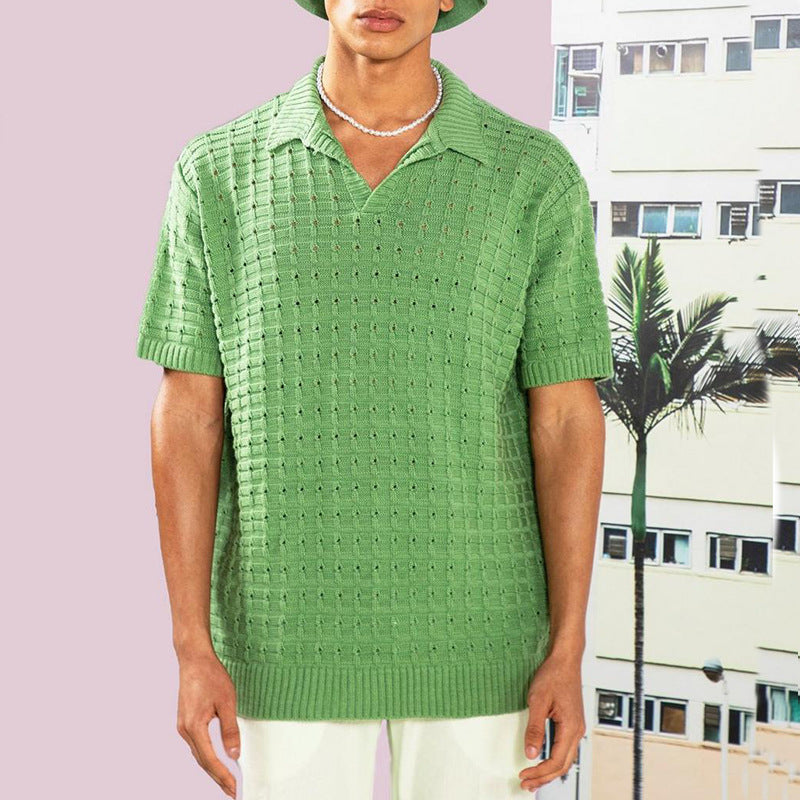 Men's Knitted Short-Sleeved Casual Shirt