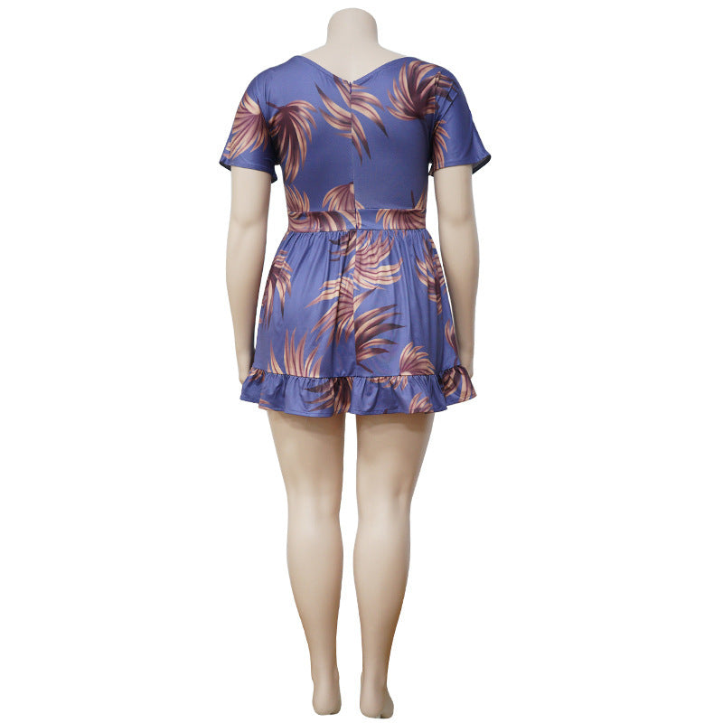 Digital Printed Spring Summer Dress with Lace Skirt